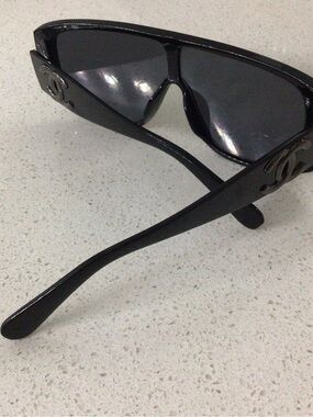 CHANEL Black Shield Sunglasses with Double C Logos